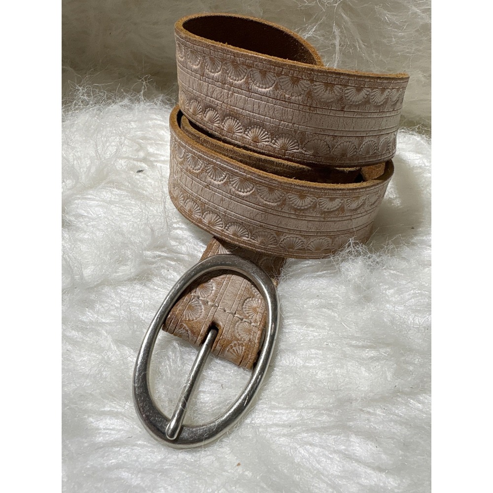 Leather Belt Women Large Embossed  Tooled Tan Western Made in Italy